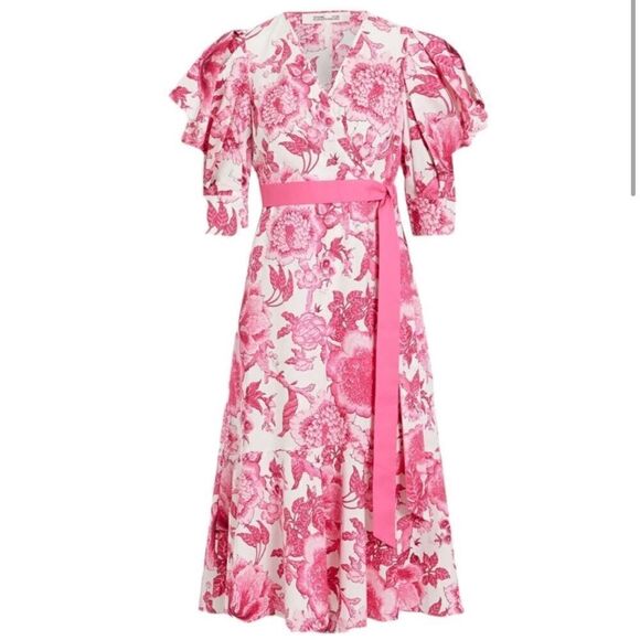 NEW Diane Von Furstenberg DvF Annabeth Dress Willow Floral Ivory Pink White 4 - Picture 6 of 13